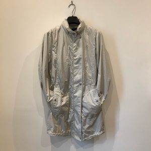 Theory trench coat in stone colour, zip-away hood